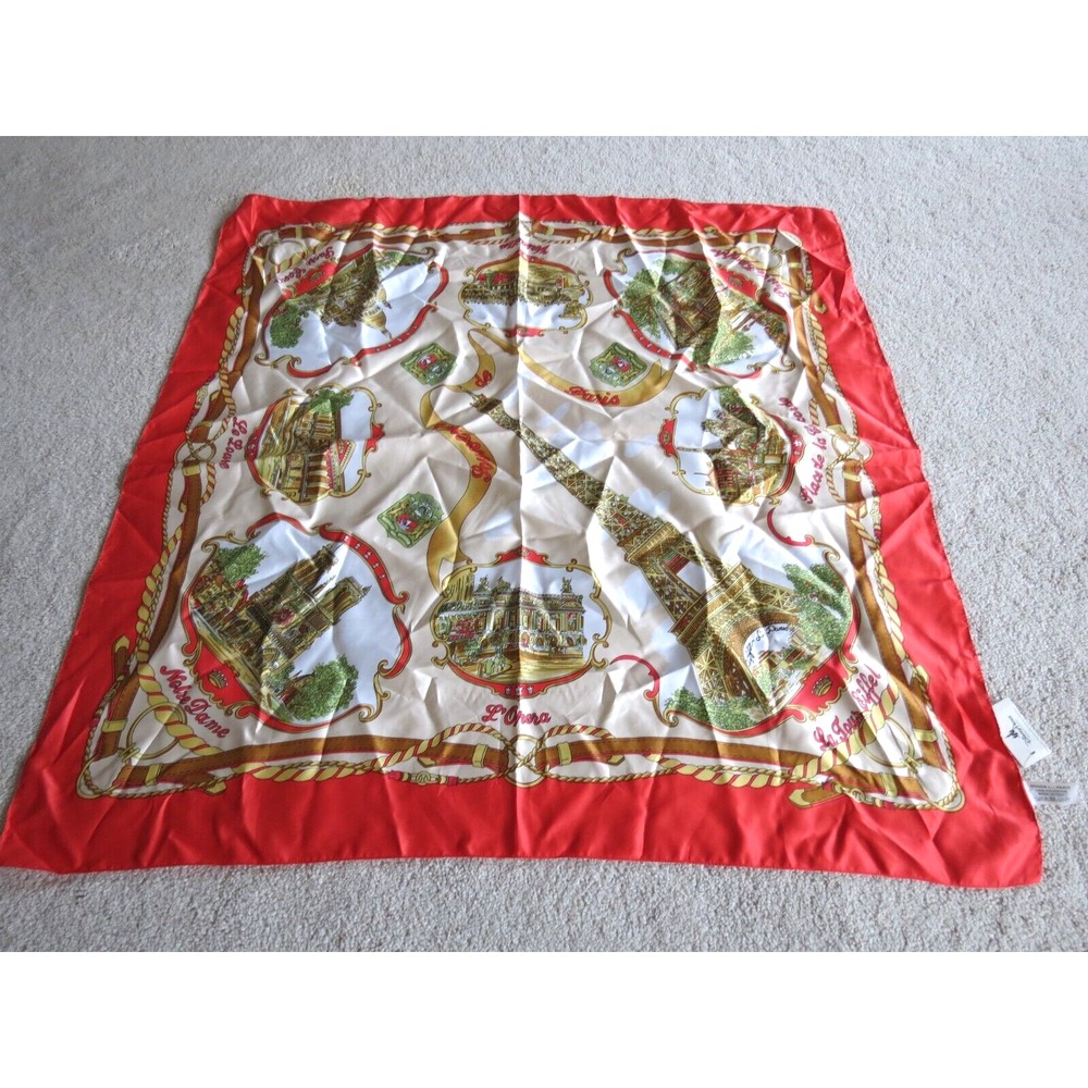NWT Disney Parks Roger L Paris Eiffel Epcot Scarf Foulard Red Cream France